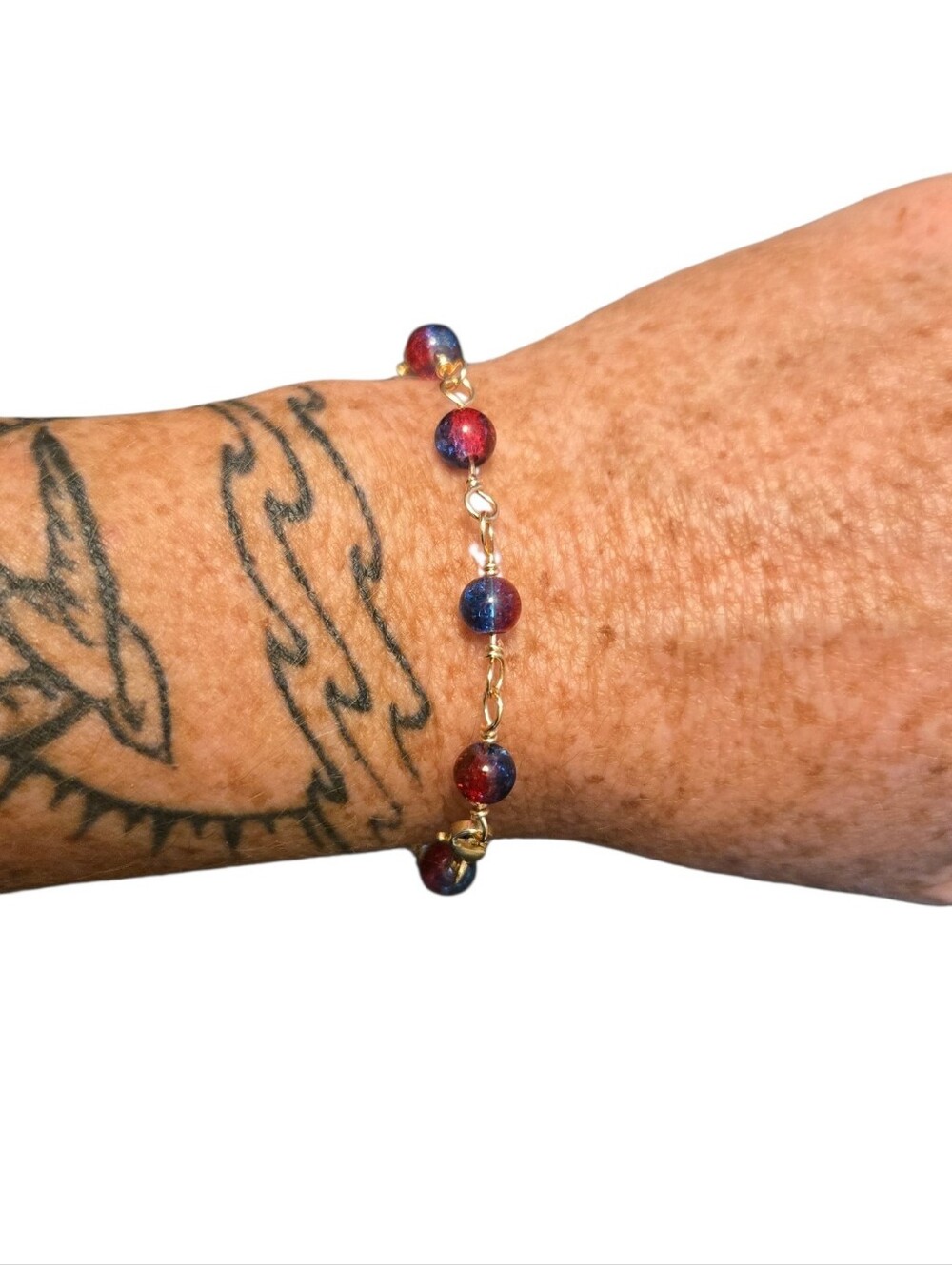 Red & Blue Bracelet with Gold-Tone Hardware
